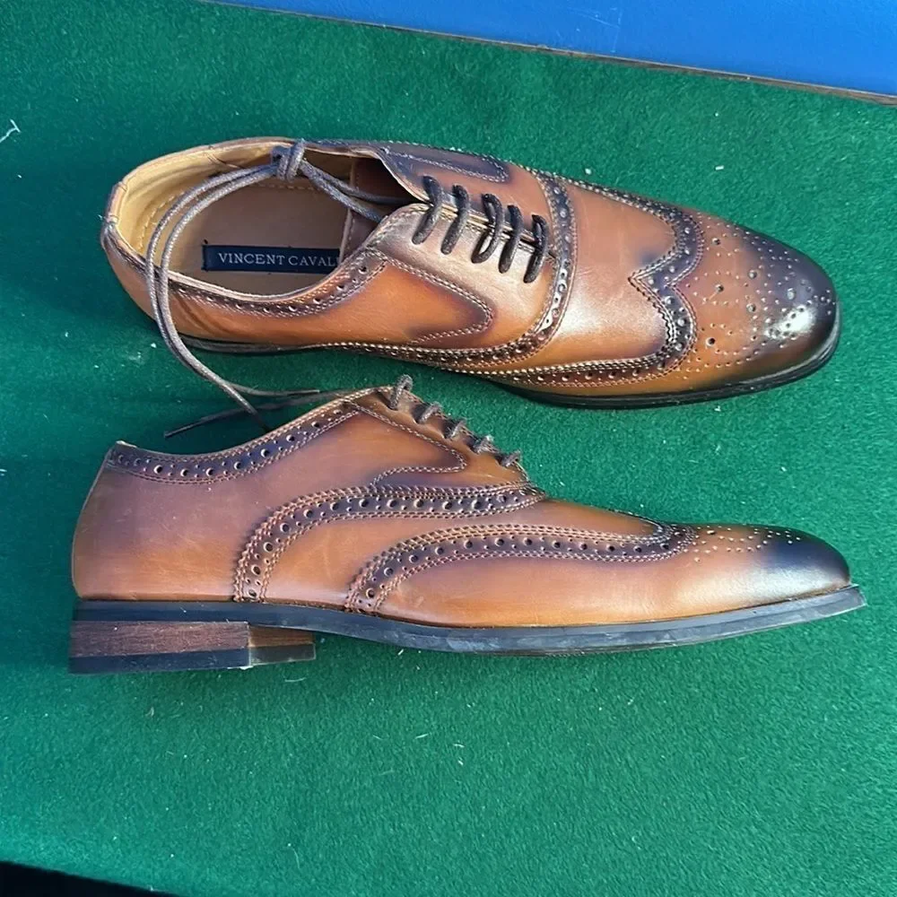 Vincent Cavallo Brown Leather Wingtip Dress Shoes Size 10 Lace-Up Oxford Men's